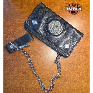 Harley-Davidson Black Leather Trucker Wallet w/ Chain & Bar & Shield Logo